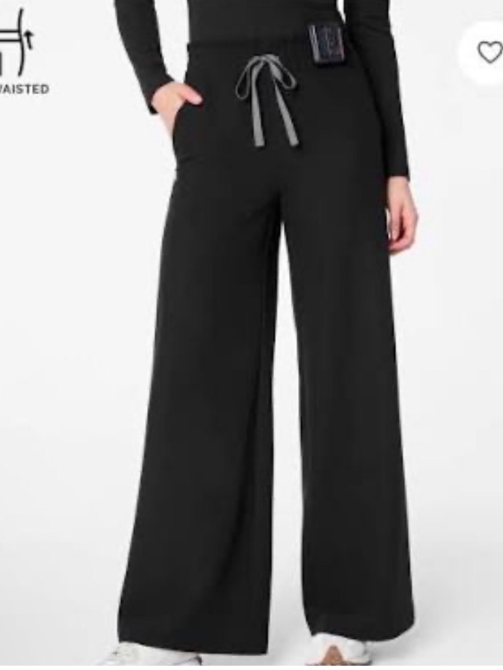 FIGS Women’s High-Waisted ALLISON Ultra Wide Leg Black Scrub Pants Ruched Waist